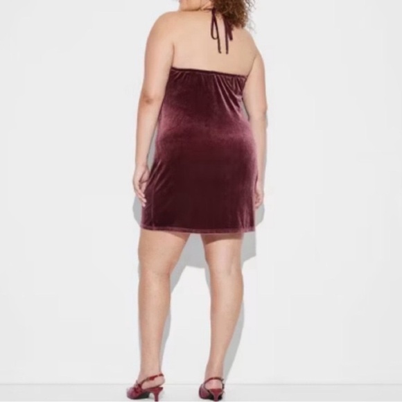 Wild Fable Women's Velour Halter Mini Dress Burgundy - Picture 6 of 6